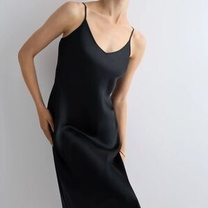 Quince Washable Silk Black Midi Dress